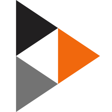 Peertube Logo. Vier Dreiecke, welche zusammengesetzt ein größeres Dreieck ergeben.