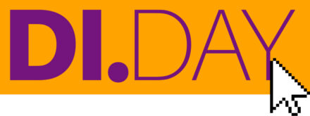Grafik mit großem "DI.DAY". Ein Mauszeiger ist auf das Y gerichtet. Illustration: Florian Biege für di.day